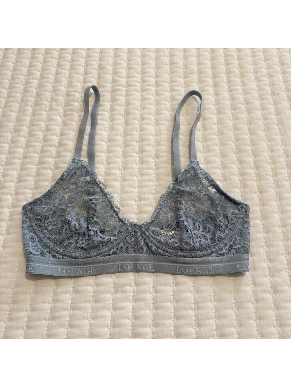 Lounge Balcony Bra Light Blue Lace Sz 32D Underwire Unlined